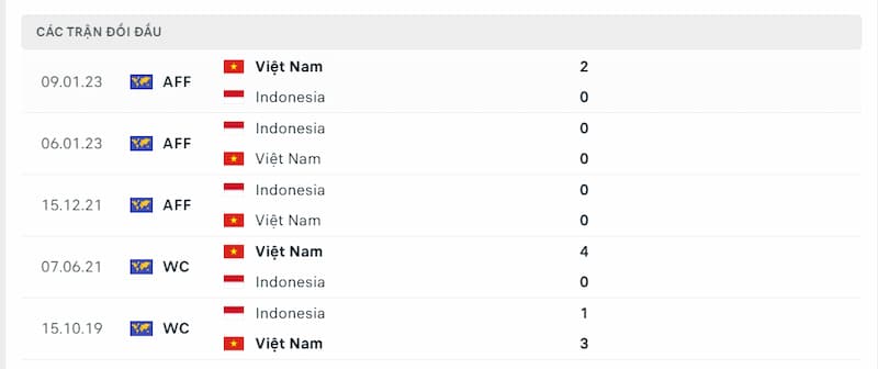 Lịch sử đối đầu giữa 2 đội Việt Nam vs Indonesia 